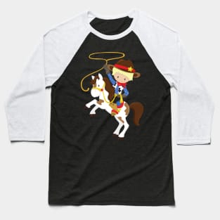 Cowboy, Sheriff, Horse, Lasso, Western, Blond Hair Baseball T-Shirt